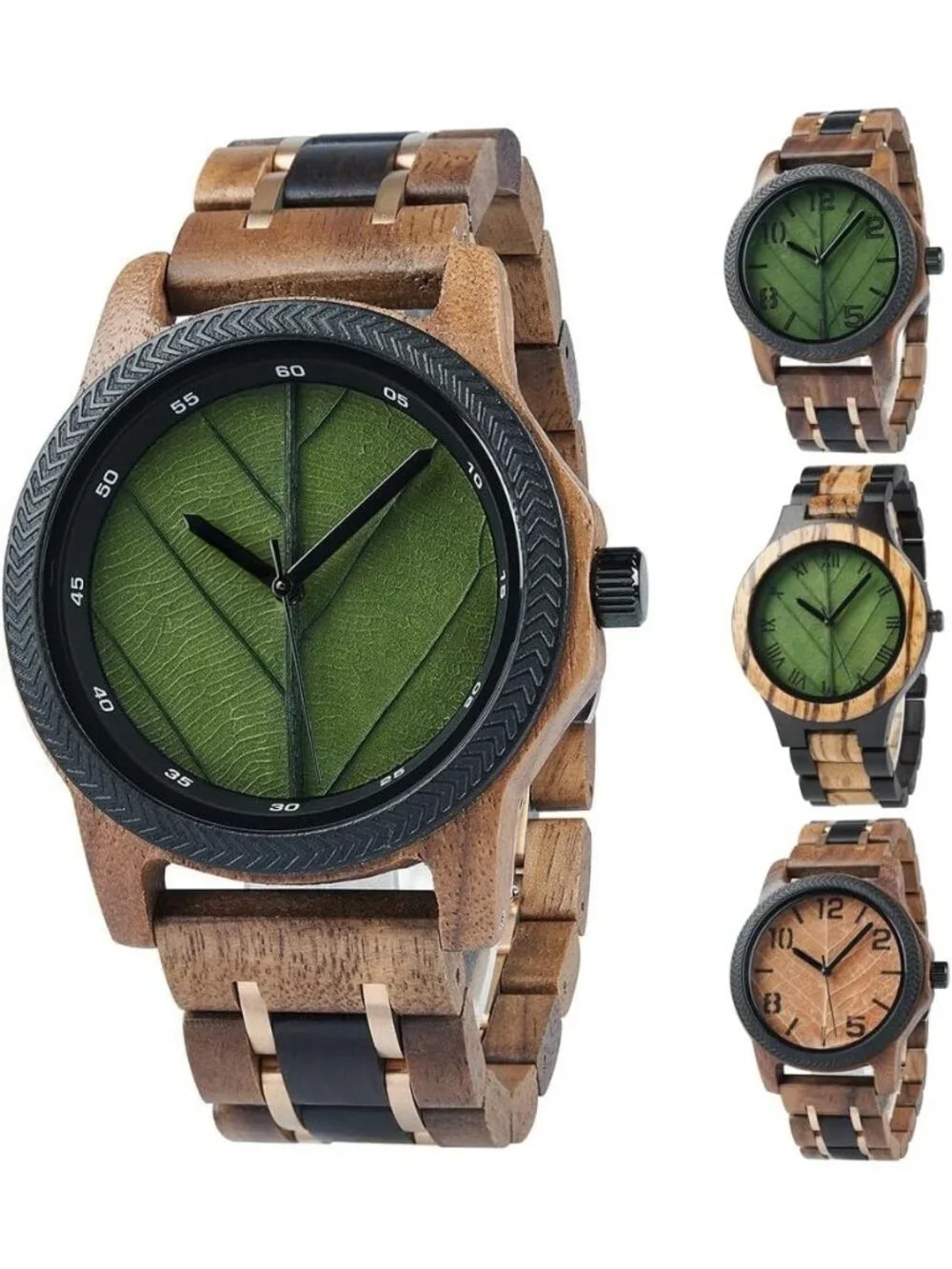 Men's Green Natural Japanese Quartz Minimalist Style Unique Real Wooden Watch